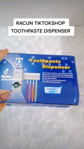 Toothpaste Dispenser With 5 Toothbrush Slot Holder Auto Squeezer Wall Mount Bekas Letak Ubat Gigi