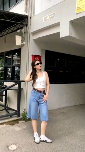 ☎️กางเกงยีนส์ 5 ส่วน ผ้ายีนส์ไม่ยืด ปลายขาตัด  เป้า 12" ยาว 22.5-24"// Size  S M L XL 34 36 38 40