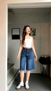 ☎️กางเกงยีนส์ 5 ส่วนผ้าไม่ยืดปลายขาตัด S M L XL 34 36 38 40