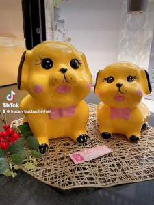 (Kích thước phần mô tả) 🐕 Heo đất Cún con chất liệu thạch cao handmade 100% nước sơn Bạch Tuyết bóng mịn