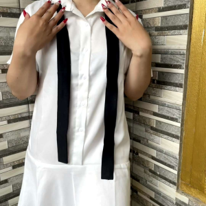 Dress Lady Ribbon Mini Dress Wanita Semi Kemeja Warna Putih Hitam Fashion Dress Wanita Gaya Korea Ro