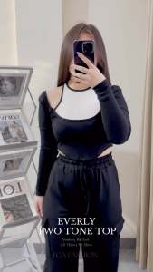 Everly Two Tone Top | Atasan Crop Lengan Panjang Korean Fashion | TGA Fashion Grosir