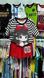 11-45kg A487 Đồ bộ bé gái quần đùi áo tay ngắn vải thun lạnh in họa tiết hoạt hình thể thao siêu cưng bộ thể thao bé gái