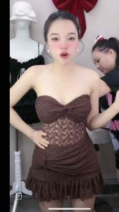 Váy ren cúp ngực nhún eo