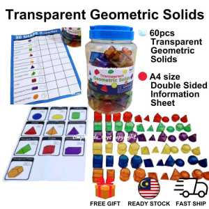 Geometric Solids 60 Pieces Transparent View Through 3D Geometry Shape Solid Model Primary Maths Teaching Aid Mathematics Math Educational Toy Kids Learning Math