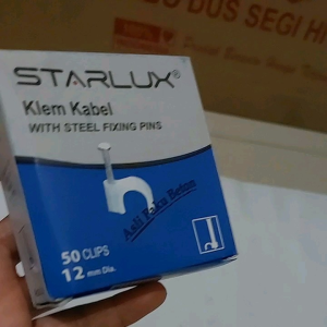 Starlux Klem Kabel 12mm Diameter Paku Beton ASLI isi 50 clips Warna Putih Bersih