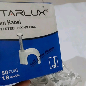 Starlux Klem Kabel 18mm Paku Beton ASLI isi 50 Clips Warna Putih Bersih