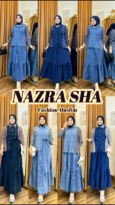 (MT.UL) PLUM MARINE SETROK Baju Atasan set Rok Jeans Wanita Muslimah. Nazra Sha