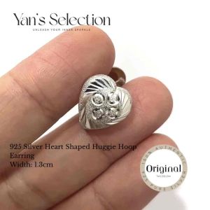 YANS Original 925 Pure Silver Heart Shaped Huggie Hoop Earring