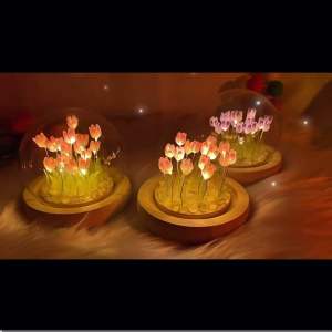 Tulip Flowers Night Light DIY Glass Dome Cover Box Birthday Gifts Valentine Gift Simulation Flower Girl Atmosphere Light Personality Ornament Bunga Tulip Lampu 小红书爆款郁金香花朵小夜灯手工DIY材料桌灯摆件情侣女朋友圣诞礼物生日礼物