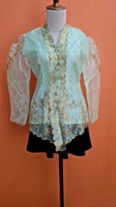 atasan kebaya wanita hijau muda pastel M lengan panjang cewek MEWAH organza