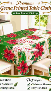 Premium Geena Printed Table Cloth Christmas Floral Design Wrinkle Free Fabric Fits 4 to 8 Seater Perfect for Dining Table Easy to Clean