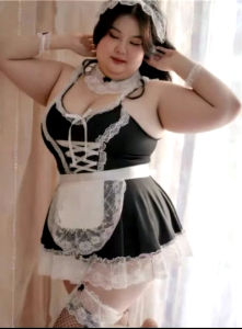 ชุดคอสเพย์แม่บ้านสุดน่ารัก ไซร้สาวอวบอ้วน งานแม่บ้าน