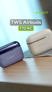 TWS Earphone Earbuds Bluetooth 5.4 Robot T70NC Active Noice Cancellation Original Bergaransi T70 NC Purple Ungu