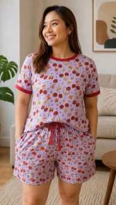 Ringer terno short shirt ladies fashion clothes streetwear (fit small-XL) womenwear comfy set outfit printed cherry