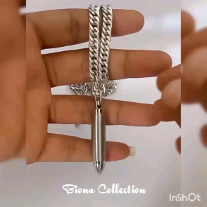 Kalung Pria Terbaru Titanium Rantai Anti Karat Plus Liontin Atau Bandul Peluru Tabung Bisa Dibuka Tutup (Silver)