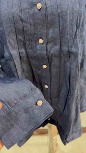 Atasan kemeja jeans blouse renda leher