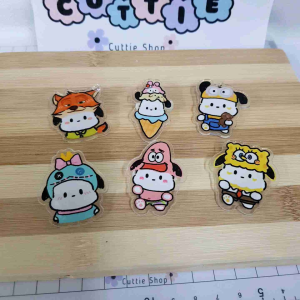 三丽鸥帕恰狗卡通亚克力胸针 书包包包笔盒服饰配件 可爱别针挂件 Puchacco Children Brooch Acrylic Badge Pin School Pencil Bag Diy Decoration Kerongsang Budak Hiasan Beg Jewelry Gift for Kids XZ10