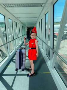 ❤️แอร์โฮสเตสตัวน้อย น่ารัก🙏 เซ็3ชิ้น เสื้อ+หมวก+เข็มขัด❤️