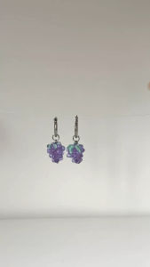Morethanyoursee | Grape Earrings ต่างหูห่วงสแตนเลสจี้ลูกปัดแก้วมูราโน่องุ่น งานแฮนด์เมด