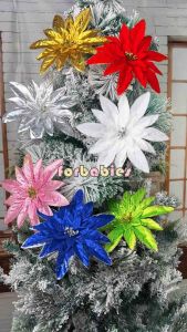 12Pcs 23cm Big Christmas flowers for christmas tree  Xmas Decoration Artificial flower with glitter