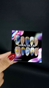 Press on Nails Navy Cat Eye Silky Free Lem & Toolkit C17 | Kuku Palsu Premium Woonailsid