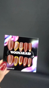 Press on Nails Maroon Free Toolkit Lengkap | Kuku Palsu Murah Premium Maroon Silky Cat Eye Nails