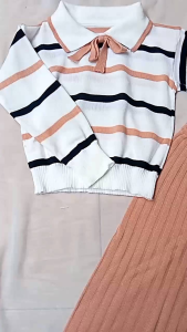 SETELAN ROK RAJUT ANAK MOTIF GARIS PITA