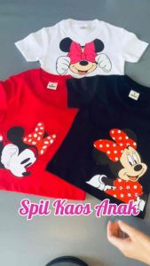 Baju Kaos Anak Perempuan Tangan Pendek Series Minnie Mouse Usia 1-8 Tahun Bahan 100%Katun Combed 24s