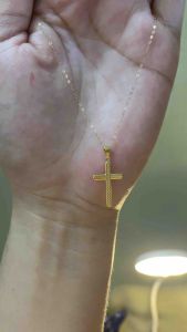 PAWNABLE 18K Saudi Gold Cross Necklace(open back pendant thin and lightweight chain&pendant)