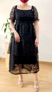 ECLAIRE 034 Dress Midi Brokat Tiered Lengan Pendek
