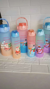 Botol Minum Karakter Natalan Gradasi 2 Liter ada Handle/gagang Dengan Sedotan dan Free Stiker