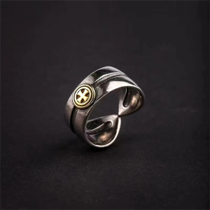 Cincin Elegan Desain Yellow Religion Cross (Adjustable)