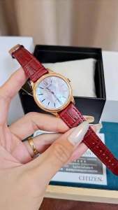 ĐỒNG HỒ NỮ CHÍNH HÃNG Citizen EM0419-11D Eco-Drive Rose Gold Case Red Leather For Lady