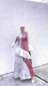 PINK SATIN SUTRA DRESS GAMIS SILK SATIN SUTRA GAMIS BATIK CAP PEKALONGAN
