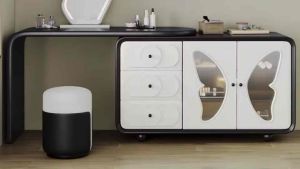 Bàn trang điểm Bàn làm việc kèm tủ đựng đồ cốt gỗ MDF kết hợp kính sóng hình bướm có thể xoay tùy chỉnh BUTTERNET TG-11