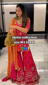 [PRE-ORDER] 2025 AUG DARK PINK GRAND READYMADE WEDDING BOLLYWOOD SUIT WITH PALAZO PANT WITH EMBROIDERY SEQUINS WORK SIZE M TO 2XL ( DELIVERY 10 WORKING DAYS) ETA: 2025-12-30