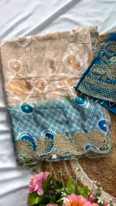 💝One More Super Hit New Designer Indo-Western Draped Saree with Dupatta/Shrug Fabric Digital Bandhani printed Chinnon Silk with heavy Embroidery Coding Work (Pre-Order: 2/3 Weeks Delivery) NS-TVN061025