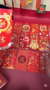 Combo 50& 100 Bao Lì Xì Truyền Thống Màu Đỏ Sang Trọng Kèm Lời Chúc May Mắn Lì Xì Tết 2025