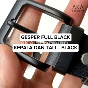 GESPER POLOS KULIT | Ikat Pinggang Full Hitam Polos Pria | Kepala Black Stainless | Kulit Lebar 33 mm