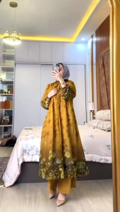 Setelan Long Tunik Mewah Kekinian //Oneset Midi Long Tunik Set Ceruty Babydoll Busui