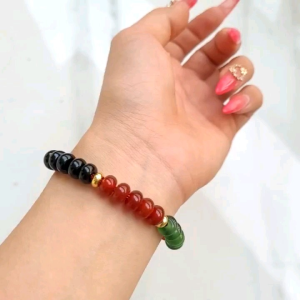Q662 Vòng cáp 3 bộ ngũ điếu Ngọc Agate Đen Agate Đỏ Ngọc Bích - Phong Thủy TUDO