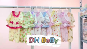 Combo 2 Bộ Dài Bé Gái Cổ Lá Sen Có nơ – Chất vải cotton Hàn Mềm Mát (5–12kg)