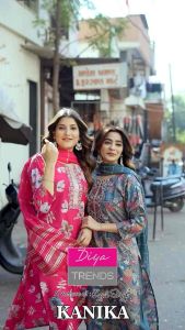 [INSTOCK Collection] Kanika Designer 3pcs Kurti Suit in Vertical Print Silk with Fancy Embroidery work and Sequins Dupatta and Pocket Pants