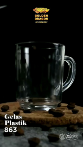 (6 PCS) GELAS KOPI GAGANG PLASTIK GOLDEN DRAGON 863 270ML