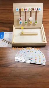 Bảng gỗ logic Toán học 2 mặt Montessori Four Colors Game Matching - Đồ chơi trí tuệ Trò chơi logic di chuyển hình phát triển tư duy trí não cho trẻ