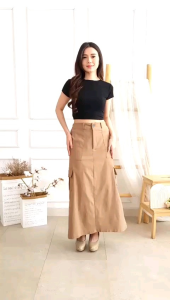 Rok Panjang Maxi Kantong Cargo skirt Bahan Premium Korean SoftJeans MONDAE