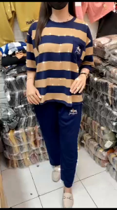 Setelan Jumbo Salur Celana Panjang Kombinasi Bordir Kaos Babytery Import Premium Tebal Halus