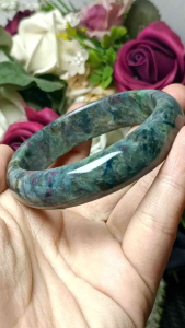 Ruby zoisite / Anyolite Crystal Stone bangle 54mm+ 红绿宝异象红绿宝(也称红蓝宝)花海意境花绿宝手镯 54mm+