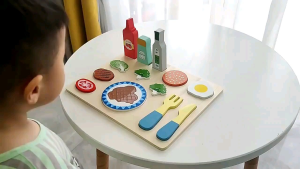 14-Piece Wooden Pretend Play Food Puzzle Set Educational Toys Montessori Wooden Toys Early Learning Kids Cooking Toys